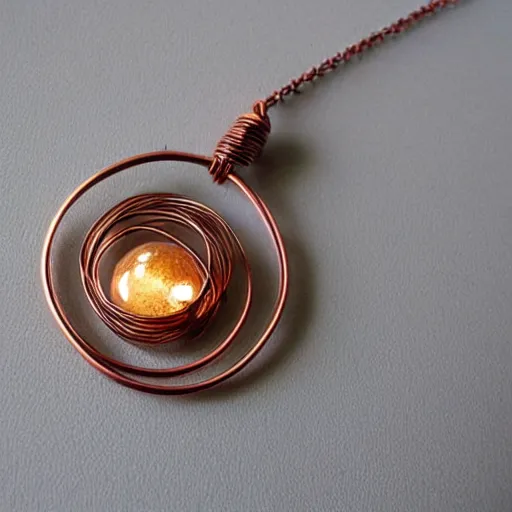 Image similar to a beautiful circular pendant that is half sand half dirt and bound together by copper wire