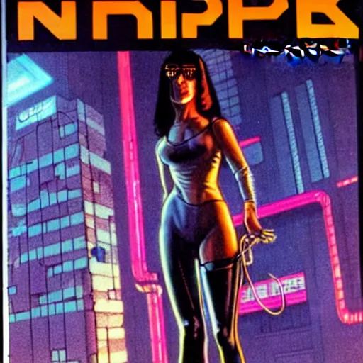 Image similar to cable plugged into cyberdeck, right temple, cyberpunk woman, computer, 1 9 7 9 omni magazine cover, style by vincent di fate, cyberpunk 2 0 2 0