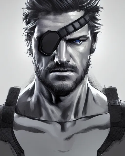 Image similar to solid snake bust portrait, cinematic lighting, backlit face, tired expression, close - up, black atmospheric background, 4 k ultra detailed digital photoshop painting, best of artstation hdr, official artwork hdr