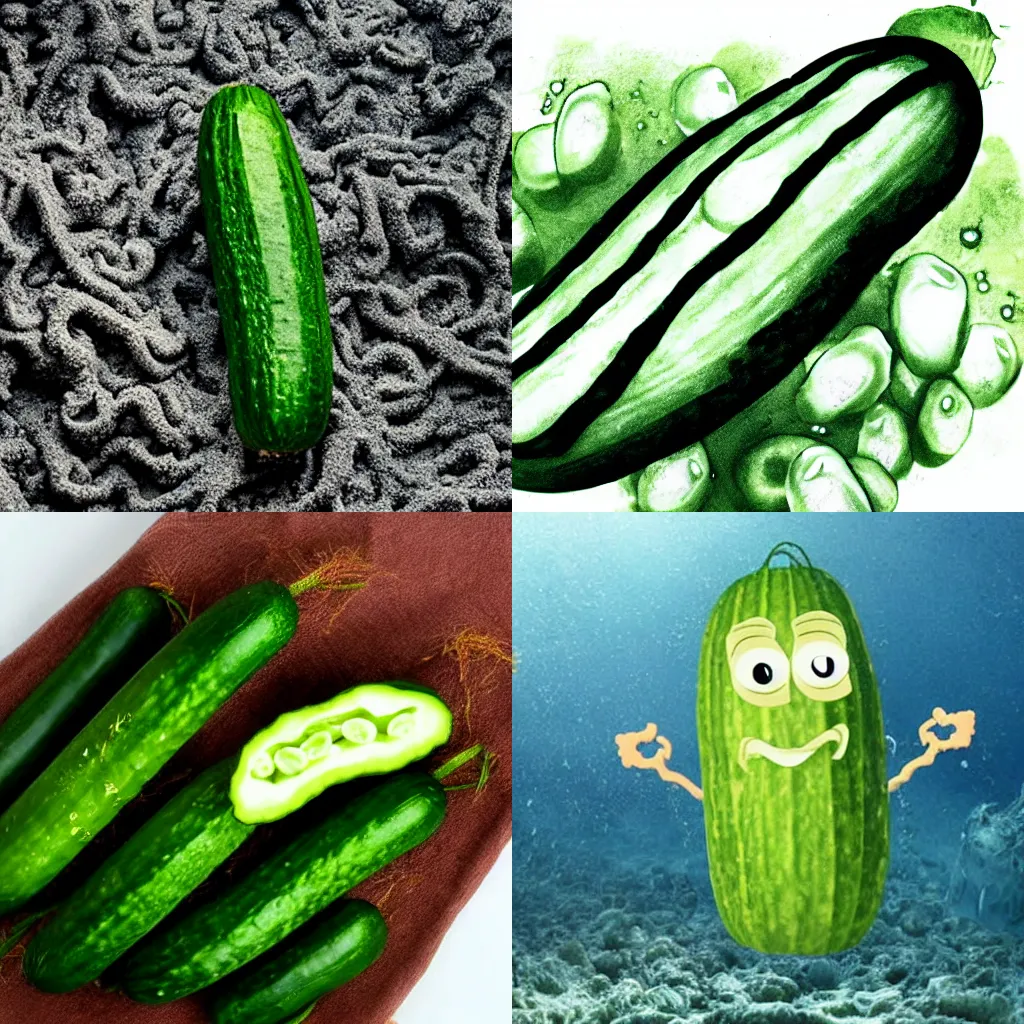 Prompt: a cucumber being crucified in the deep sea
