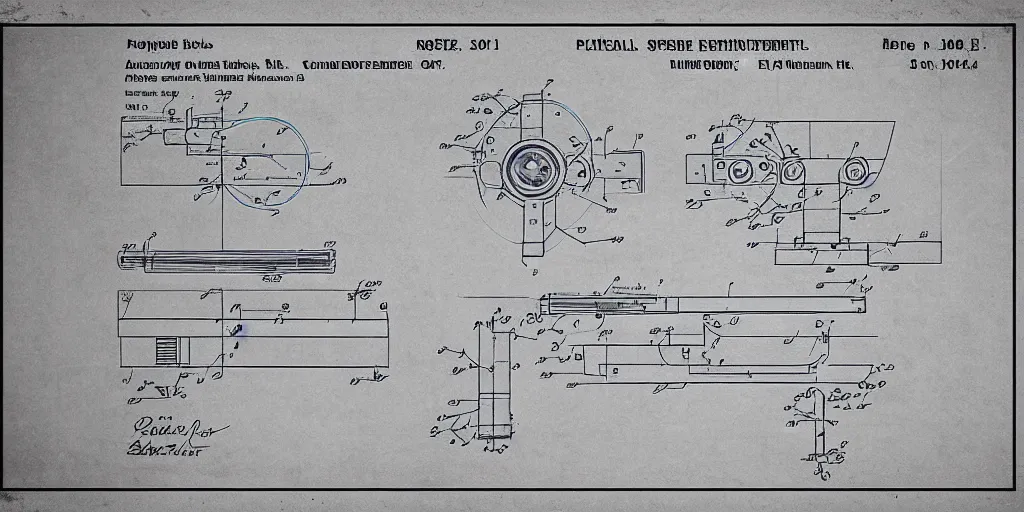 Prompt: portal gun patent blueprint, engineering,