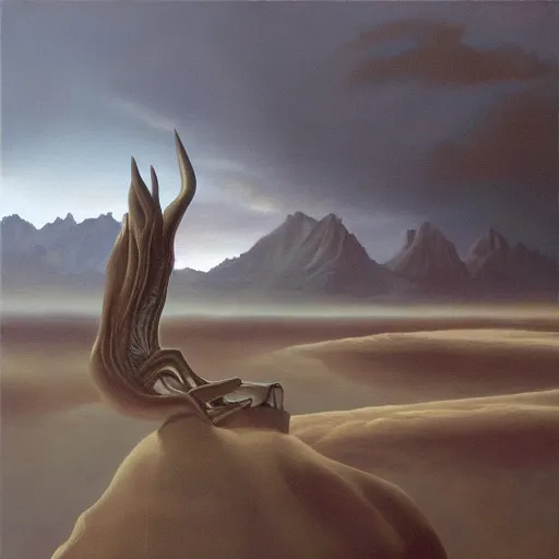 Prompt: hyperrealistic oil painting of alien and surreal landscapes