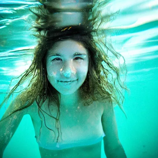 Image similar to girl with bioluminescent skin swimming underwater