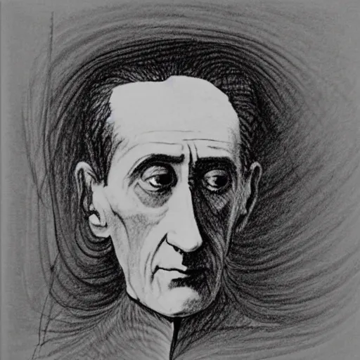 Image similar to an unfinished drawing of Marcel Duchamp, hyperdetailed and line drawing