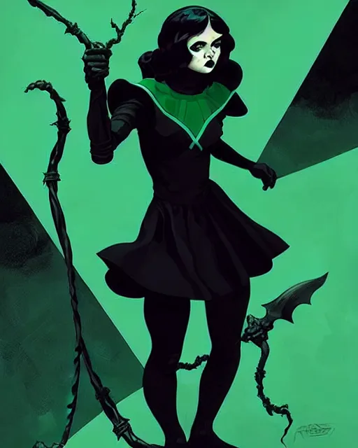 Image similar to rafael albuquerque comic art, peter mohrbacher, steve niles, phil noto, artgerm, pretty evil maisie williams witch, black and green dress, symmetrical eyes