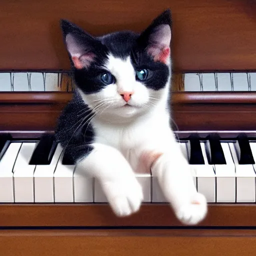 Image similar to a calico cat plying the piano