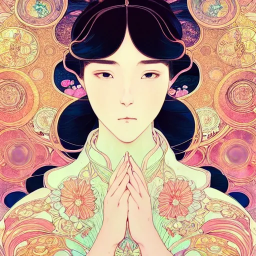 Prompt: a beautiful exquisite delicate hyperdetailed character design 4 k wallpaper illustration of a divine princess, victo ngai style, elegant, finely detailed perfect face, style of studio ghibli, makoto shinkai, raphael lacoste, louis comfort tiffany, denoise, deblurring, artgerm, james jean, ross tran, alphonse maria mucha, chinese style