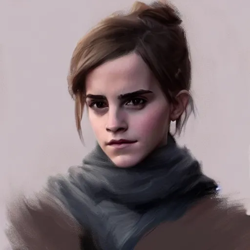 Prompt: hyperrealistic portrait of emma watson wearing a scarf, art by greg rutkowski, artstation