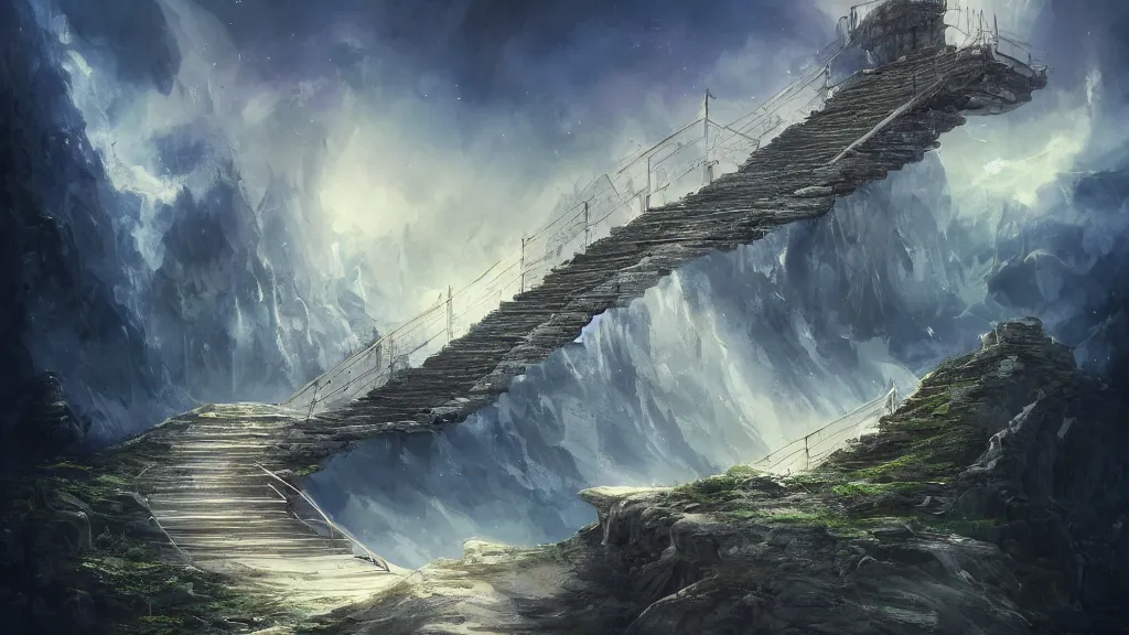 Prompt: stairway to heaven, fantasy artwork, award winning, very very very very very very very beautiful scenery, artstation