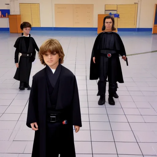 Image similar to anakin skywalker in a school