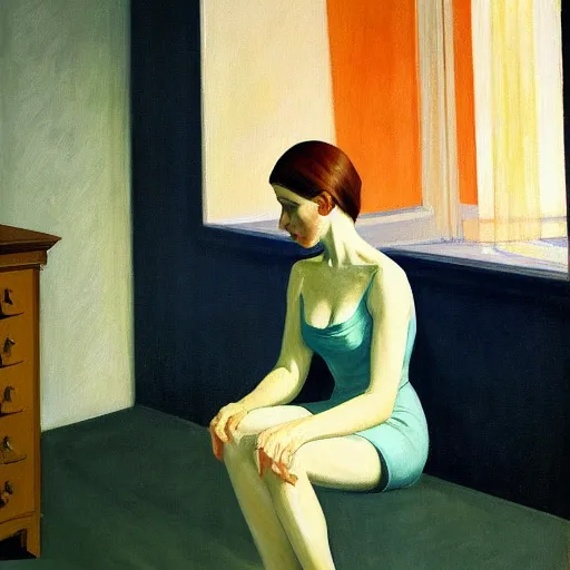 Image similar to painting of a woman with narcissistic personality disorder by edward hopper