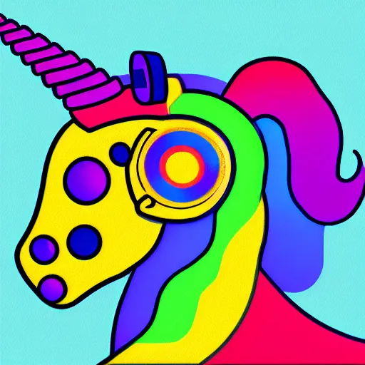 Image similar to Rainbow Robot Unicorn profile picture for social media sites. Limited palette, crisp vector line