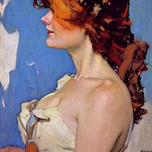 Image similar to abstract portrait of a beautiful woman by norman rockwell, greg manchess, mucha