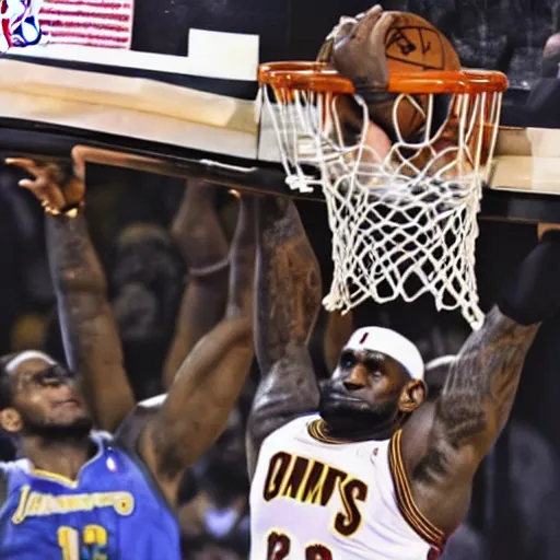 Prompt: lebron james dunking