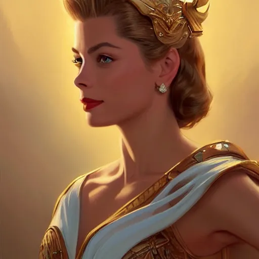 Image similar to A combination of Grace Kelly's and Kristin Kreuk's and Ashley Greene's faces as She-Ra, western, D&D, fantasy, intricate, elegant, highly detailed, digital painting, artstation, concept art, matte, sharp focus, illustration, art by Artgerm and Greg Rutkowski and Alphonse Mucha