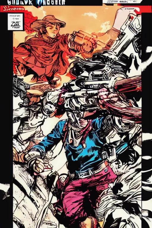 Image similar to gunslinger by jack kirby and akihiko yoshida