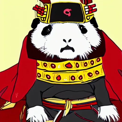 Image similar to a guinea pig wearing a samurai armour, in the style of anime