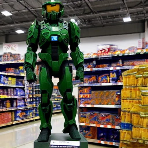 Image similar to master chief standing in a walmart