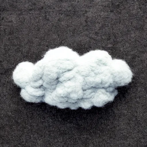 Image similar to smiling storm cloud made out of fur, knitted wool