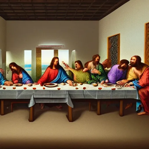 Image similar to real life footage of the last supper but everyone is drunk and high, real event, historical event, realistic, hdr, clear image,