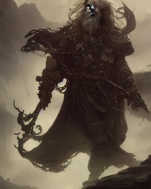 Prompt: powerful bard. male portrait, rugged, tired, ornate, translucent, crow. elden ring, d & d, heavy robe, detailed environment, ominous. highly detailed fantasy octane render by rossdraws, ruan jia, peter mohrbacher, thomas kinkade, karl spitzweg. unreal engine 5, sharp focus, award winning, cool white