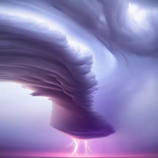 Image similar to amazing photo of purple clouds in the shape of a tornado by marc adamus, digital art, beautiful dramatic lighting