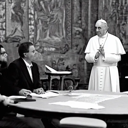 Prompt: the pope in a spiritism session, round table