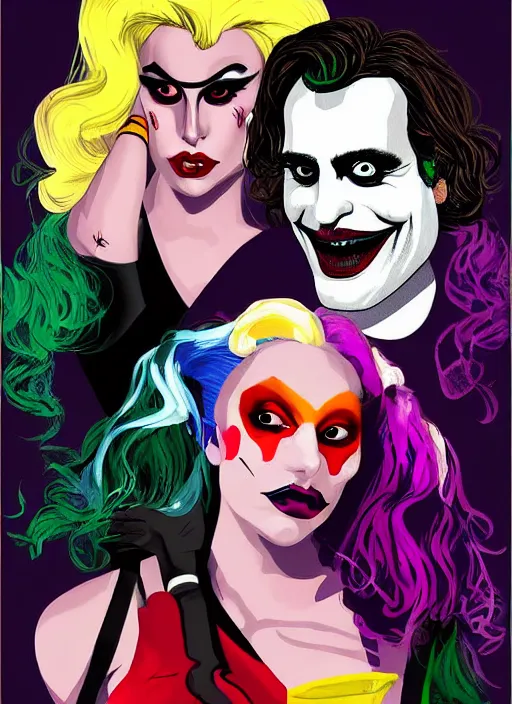 Image similar to lady gaga harley queen and joaquin phoenix joker by mimmo rottela