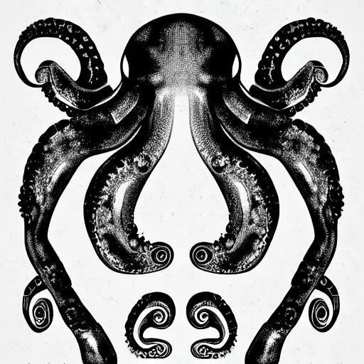 Image similar to cyborg octopus symmetrical colour ink painting, digital art, minimal geometric