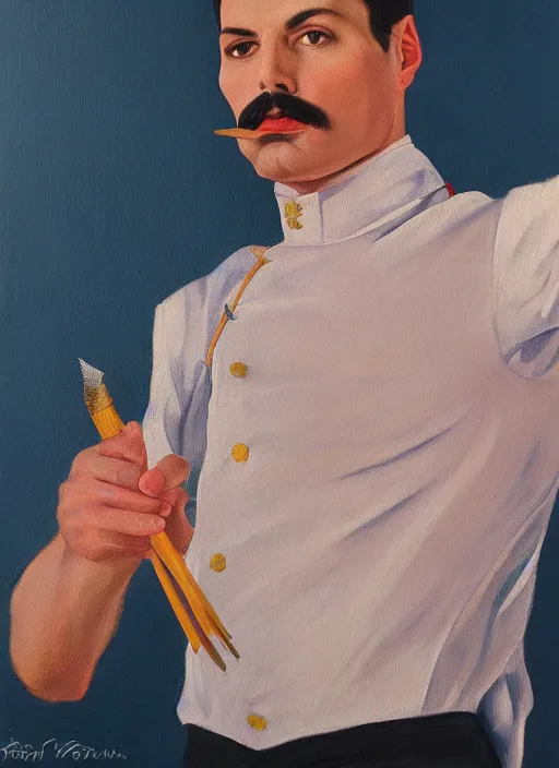 Image similar to a portrait painting of Freddie Mercury by John Currin