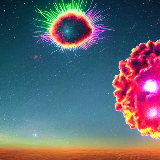 Prompt: neon colored nuclear explosion.