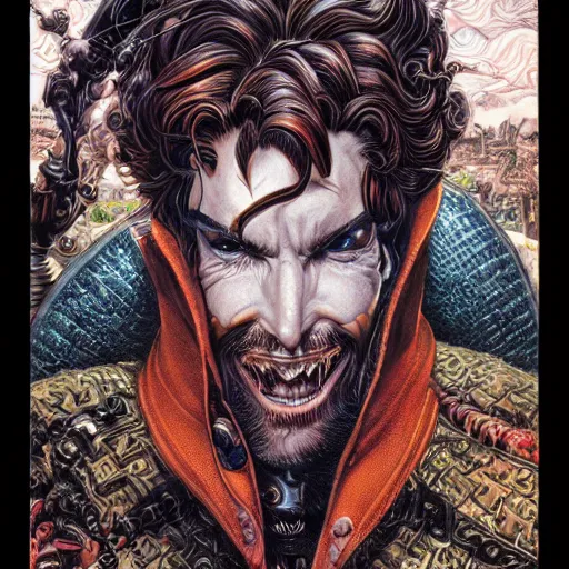 Prompt: portrait closeup of crazy captain hook, symmetrical, hyper detailed, by yoichi hatakenaka, masamune shirow, josan gonzales and dan mumford, ayami kojima, takato yamamoto, barclay shaw, karol bak, yukito kishiro