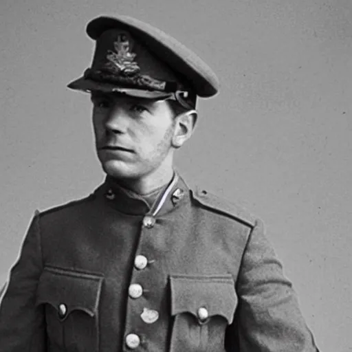 Prompt: Ewan McGregor as an officer during WW1, grainy monochrome photo