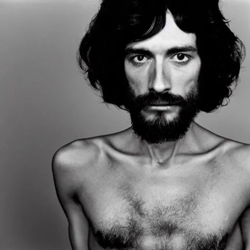 Image similar to Jesus, the lord of cannabis. Close-up studio portrait by Robert Mapplethorpe. Tri-x