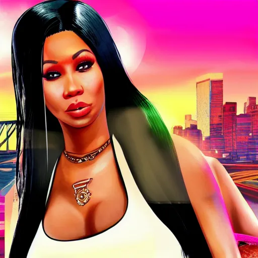 Prompt: nicki minaj in gta v cover art