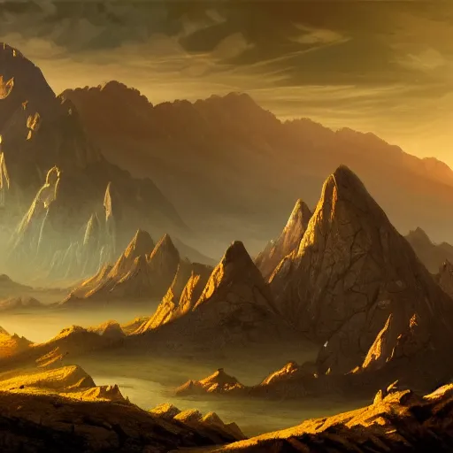 Prompt: The grand landscape with massive mountain in the center in the background, Sci-Fi fantasy desktop wallpaper, painted, 4k, high detail, sharp focus
