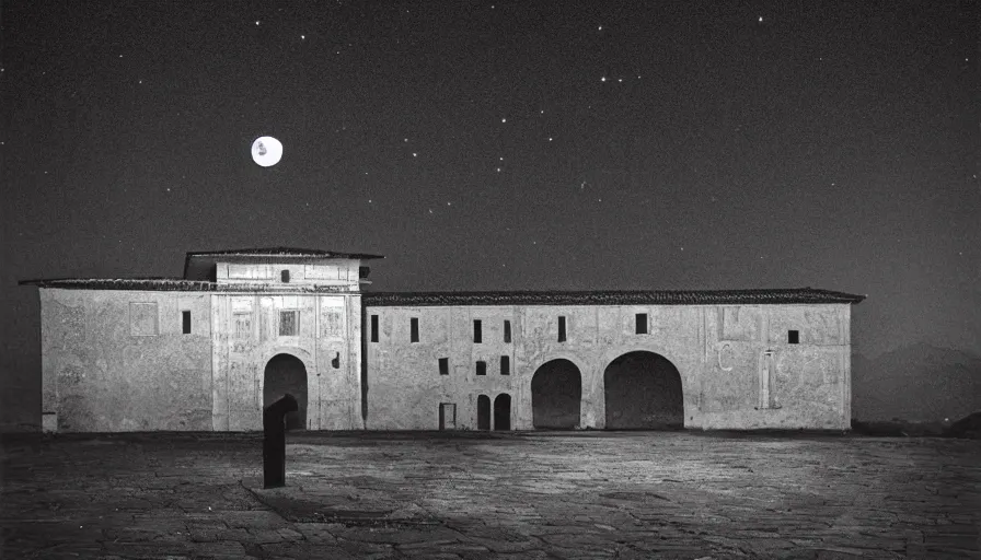 Prompt: italy historical sites under moonlight, by hasui kawase, silent, loneliness, cinematic composition