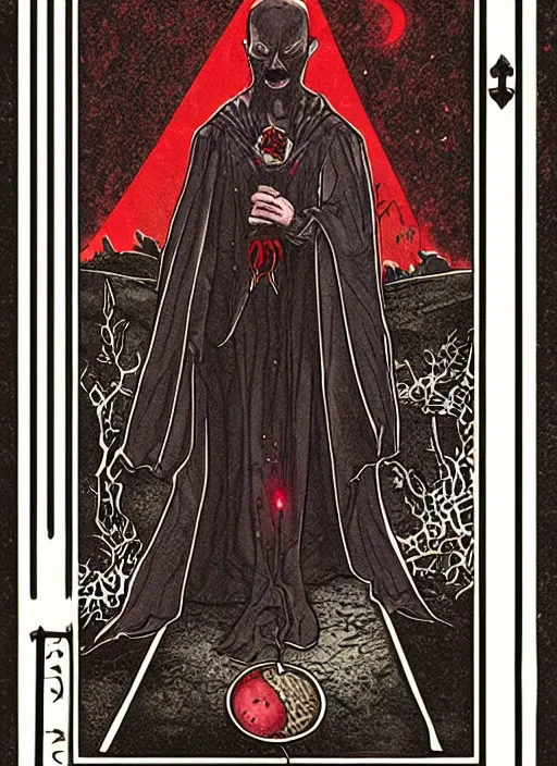 Prompt: tarot card :: horror :: vampire :: blood and roses :: by Yurtsev and Darkchylde