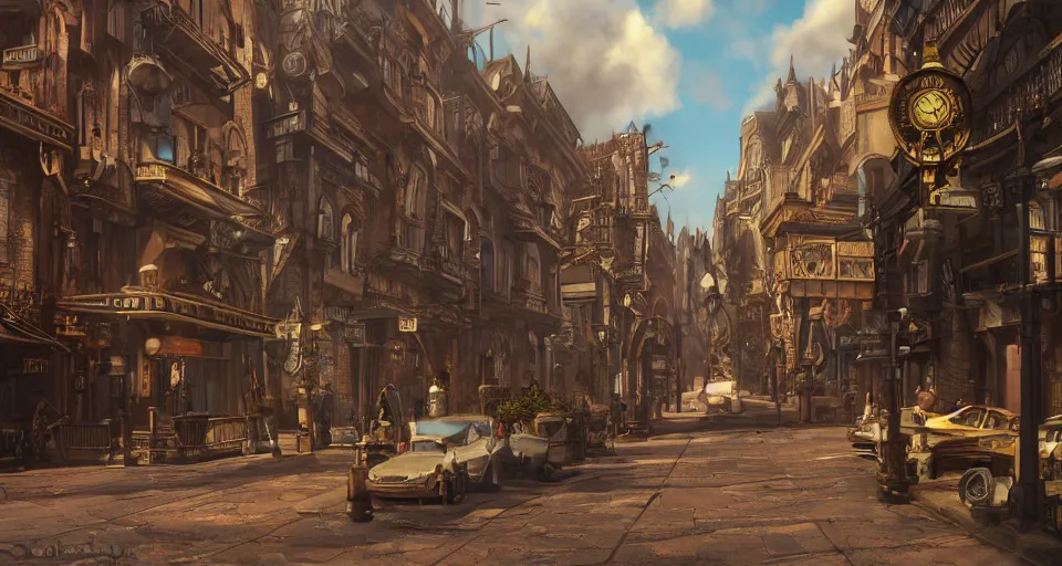 Prompt: steampunk city streets by don bluth, trending on artstation, octane render