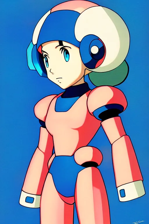 Image similar to Futuristic beautiful female megaman portrait by Studio Ghibli