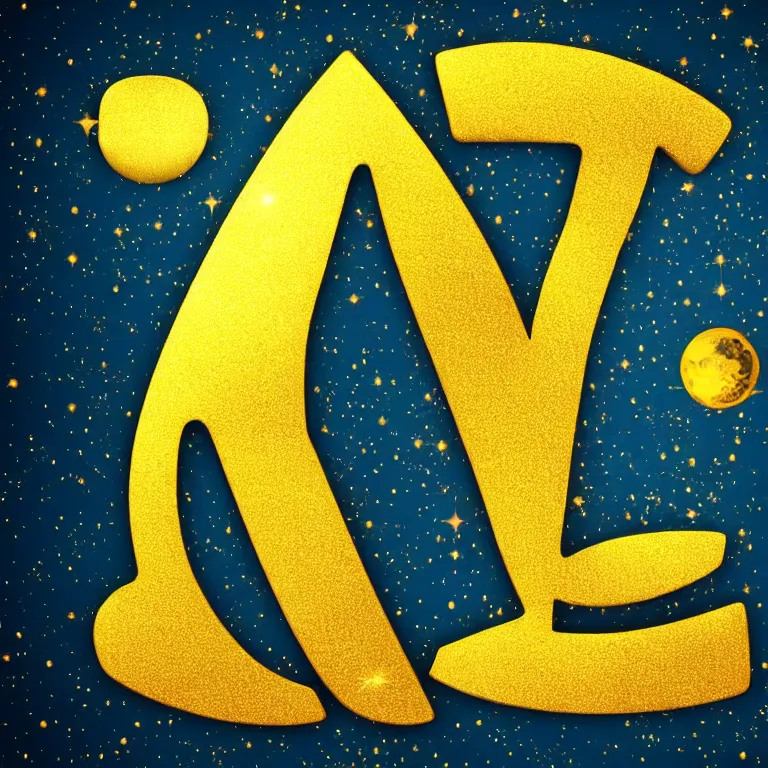 Image similar to letter q in gold style on space background, highly detailed