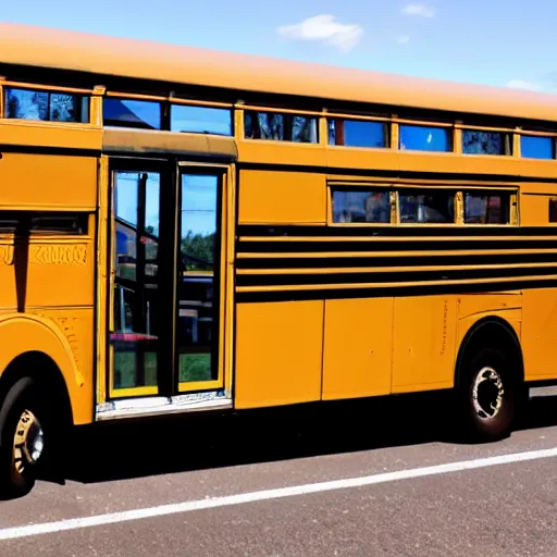 Prompt: a school bus made of glass