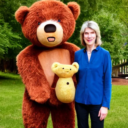 Image similar to Jennifer Doudna with Oski the Bear mascot