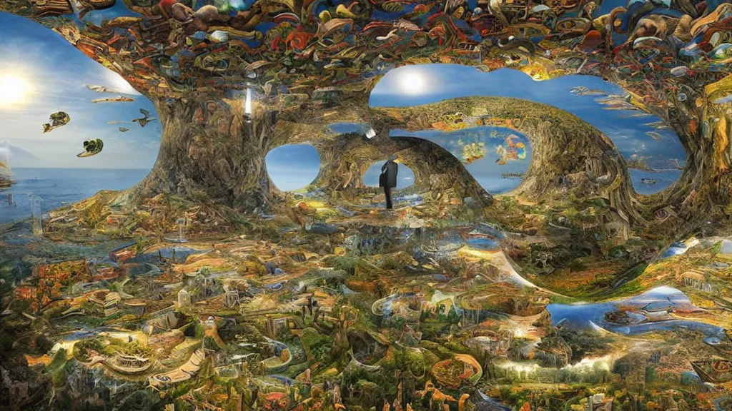 Image similar to surreal world map in the styles of igor morski, jim warren, and rob gonsalves, intricate, hyperrealistic, volumetric lighting, serene, imaginative