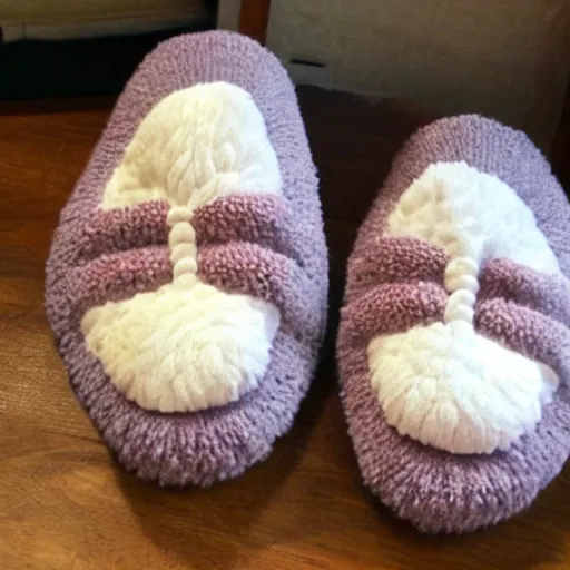 Prompt: grandma's best twitter slippers close up