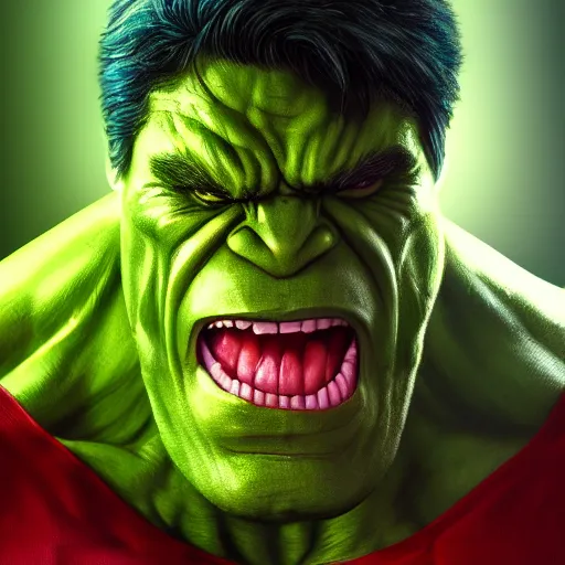 Prompt: a macro portrait of the incredible hulk mid transformation, hyperdetailed, artstation, 8k,
