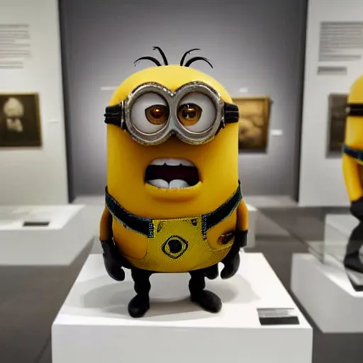 Image similar to photograph of a dry, taxidermied, ancient minion on display in a museum