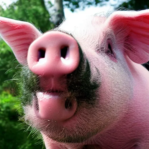 Prompt: happy pig in sky, epic hd award - winning professional selfie portrait 8 k