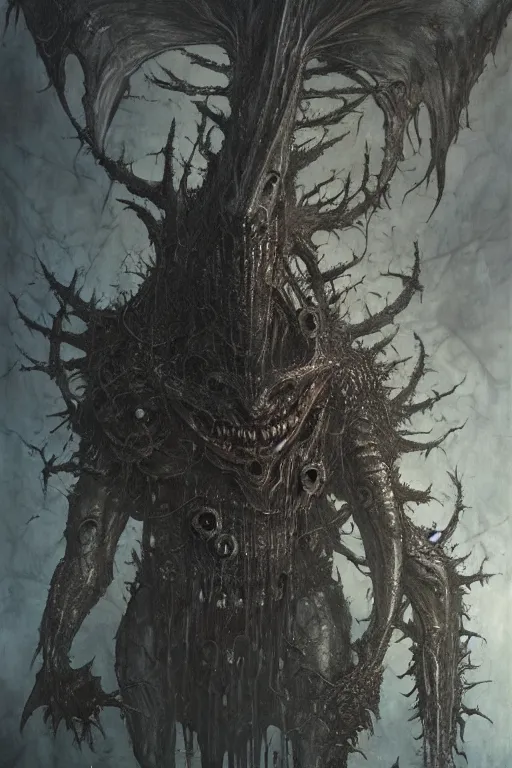 Image similar to portrait of nurgle the unclean by hr giger, greg rutkowski and wayne barlowe as a diablo, resident evil, dark souls, bloodborne monster