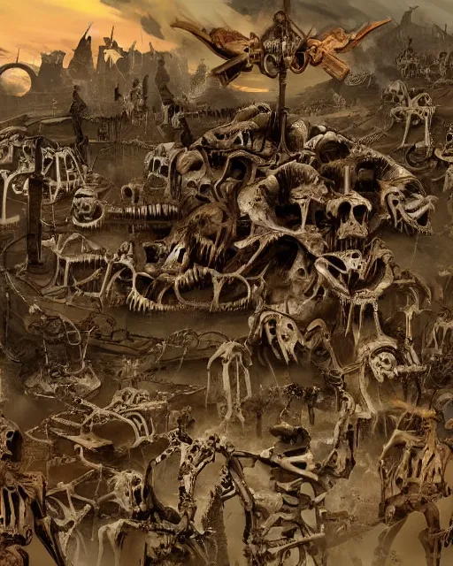 Image similar to an epic action concept masterpiece of a bone yard full of skeletons, inspired by sd ai. horrific digital art